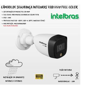 Kit 8 Cameras Segurança Intelbras VHD 3220b+ Microfone Audio Full Color 1080p Dvr Mhdx 3008c 500GB