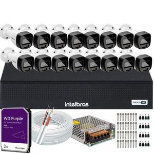 Kit Intelbras 16 Cameras Segurança  VHD 3220b+ Microfone Audio Full Color 1080p Dvr 3116c 2TB Purple