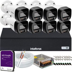 Kit Intelbras 8 Cameras Segurança  VHD 3220b+ Microfone Audio Full Color 1080p Dvr 3008c 2TB Purple