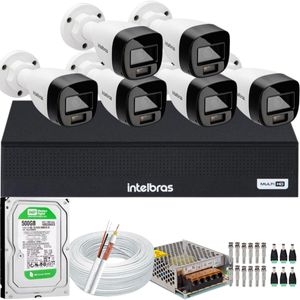 Kit Intelbras 6 Cameras Segurança VHD 3220b+ Microfone Audio Full Color 1080p Dvr 3008c 500GB