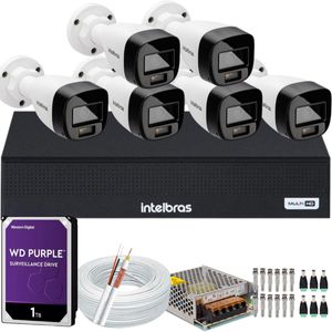 Kit Intelbras 6 Cameras Segurança VHD 3220b+ Microfone Audio Full Color 1080p Dvr 3008c 1TB Purple