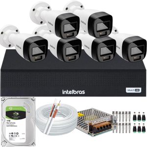 Kit Intelbras 6 Cameras Segurança VHD 3220b+ Microfone Audio Full Color 1080p Dvr 3008c 1TB