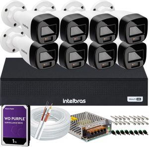Kit Intelbras 8 Cameras Segurança  VHD 3220b+ Microfone Audio Full Color 1080p Dvr 3008c 1TB Purple