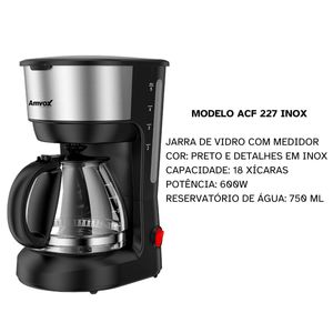 Cafeteira 600W 750ml AMVOX ACF227 18 Xic Prt Inox