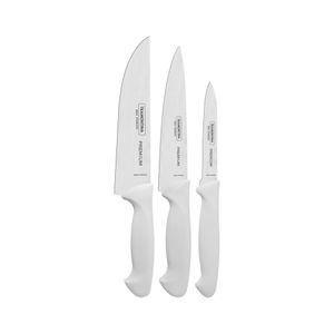 Jogo de Facas Tramontina Premium com Laminas em Aço Inox e Cabos de Polipropileno Branco 3 Peças
