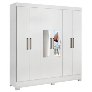 Guarda Roupa Casal 6 Portas c/ Espelho 3 Gavetas Branco