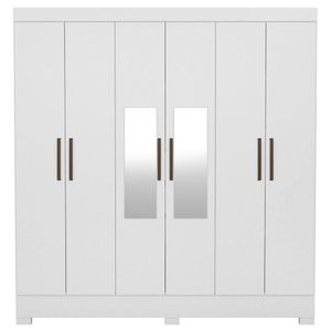 Guarda Roupa Casal 6 Portas c/ Espelho 3 Gavetas Branco