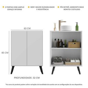 Gabinete De Banheiro Retrô 63 Cm Com 2 Portas Fg5006 Branco/preto