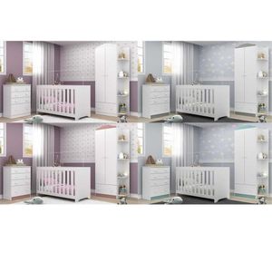 Quarto Infantil Completo Com Berço 3x1 Fg3033 Branco/colorido