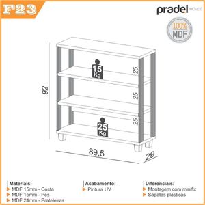 Balcão 4 Prateleiras 89,5 X 29 X 92 Cm Freijó/Preto F23