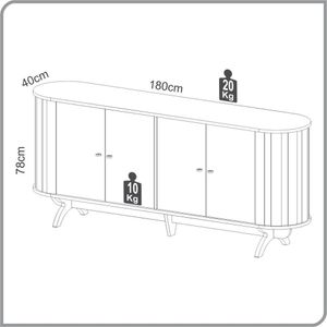 Balcão Buffet Curvo 4 Portas Em Mdf Freijó 180 Cm Tb296 Jpf