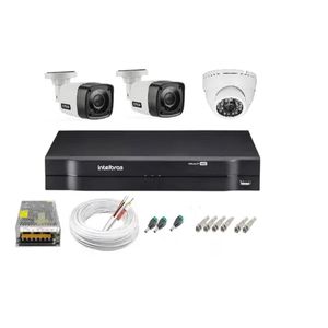Kit cftv 3 cameras de segurança hd 1 internas dome e 2 externas bullet + dvr 4ch Intelbras full hd