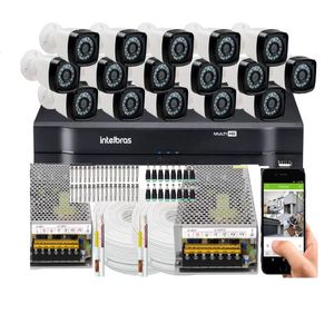 Kit Cftv 16 Cameras Segurança full Hd 1080p Dvr Intelbras 1116