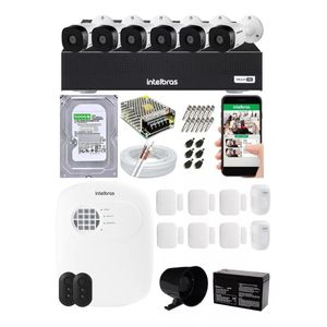 Kit Alarme Residencial C/ App E Kit Cftv 7 Câmeras Intelbras