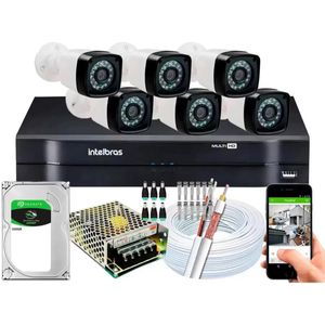 Kit Cftv Monitoramento 6 Câmeras de Segurança hd Dvr 8Ch Intelbras c/hd