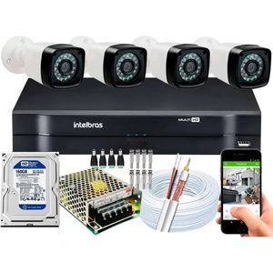 Kit 4 Cameras Segurança 720p Full Hd Dvr Intelbras 4ch c/hd