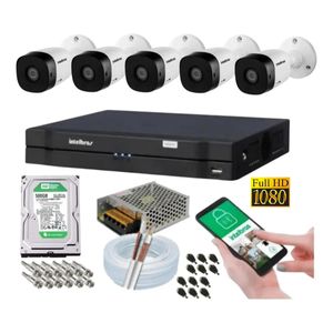 kit 5 Camera de Seguranca Intelbras 2mp 1220b Dvr 8 Canais Multi Hd