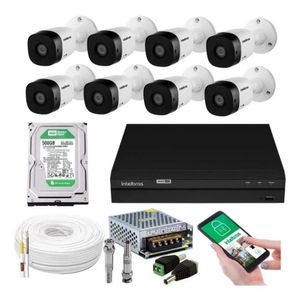 Kit 8 Camera de Seguranca Intelbras Bullet vhl 1120b Externa Dvr 8 canais multi hd