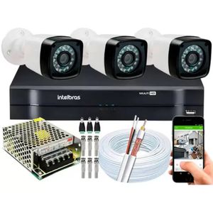 Kit 3 Cameras Segurança eletrônica 720p Full Hd Dvr Intelbras 4ch S/hd
