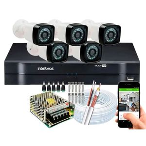 Kit 5 Camera de Segurança Infravermelho Full Hd Dvr Intelbras 8ch mhdx full hd S/hd