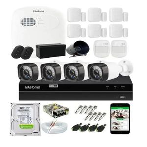 Kit Alarme Residencial S/ Fio E  4 cameras Full Hd E Dvr intelbras 4 canais