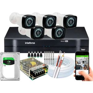 Kit Cftv 5 Câmeras HD Dvr Intelbras Mhdx Full Hd c/hd
