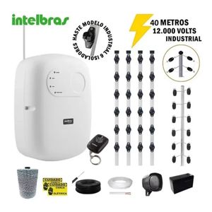 Kit Cerca Elétrica Industrial 40 metros Big 1 Metro c/ Central de Choque 12.000 volts completo