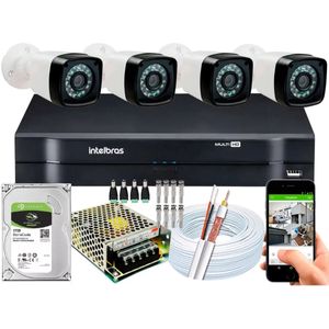 Kit Cftv 4 Cameras Segurança 1080p Full Hd Dvr Intelbras 8ch 1tb