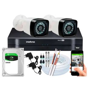 Kit Cftv 2 Cameras Segurança 720p Full Hd Dvr Intelbras 4ch c/Hd interno