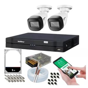 Kit 2 Camera de Seguranca Intelbras Bullet 30m vhd 1130b Externa Dvr 4 canais multi hd 1tb