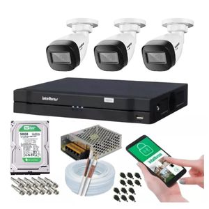 Kit 3 Camera de Seguranca Intelbras Bullet 30m vhd 1130b Externa Dvr 4 canais multi hd