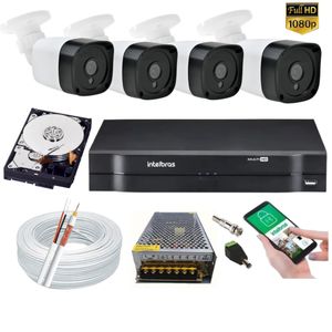 Kit 4 Câmeras Segurança Residencial Full Hd 1080p 2MP Bullet 20m  Dvr Intelbras 4 canais+Acessorios