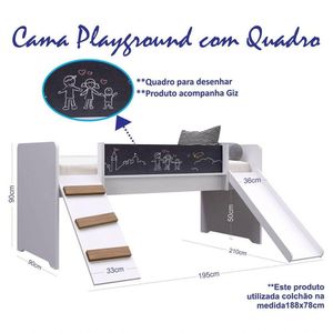 Cama Infantil Playground Com Escorregador E Quadro By710 Branco - Completa Móveis