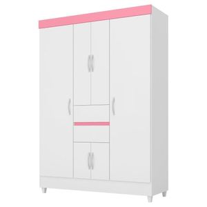 Guarda Roupa Casal 6 Portas 2 Gavetas Branco/Rosa