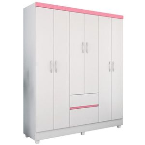 Guarda Roupa Casal Flex 6 Portas 2 Gavetas Branco/Rosa