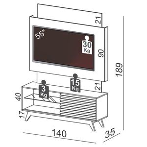 Rack Bancada Com Painel Para Tv Até 55 Pol. 140Cm Led 100%Mdf Tb151L Off White/Nobre