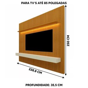 Painel Com Led E Nicho 3 Gavetas 85 Polegadas Naturale Off White Nobre Gelius