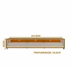 Rack Para Sala Tv Até 75 Polegadas Com Led E Rodízios Naturale Off White Requinte Gelius