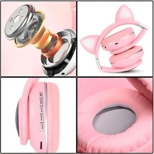 Fone Bluetooth Orelha De Gato Led Colorido (rosa)