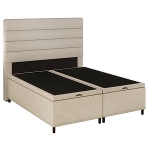 Cabeceira Com Base Box Baú Casal Queen 158X198Cm Hit Id5 Suede Bege/Linho Cru