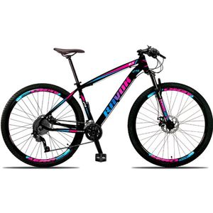 Bicicleta Aro 29 Alumínio 21 Velocidades Shimano Suspensão Freio A Disco Cor: Azul E Rosa Tam: 19"