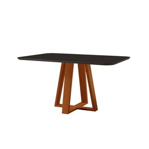 Mesa De Jantar Floripa Madeira Maciça 140x80cm Tampo Retângular Vidro Móveis Minas Cor Preto