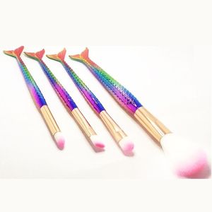 kit 04 pinceis de maquiagem sereia calda de peixe