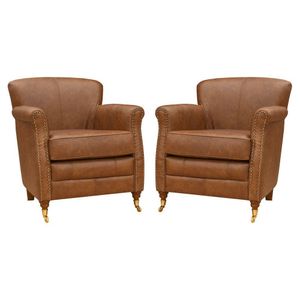 Kit 02 Poltronas Decorativas Sala de Estar Brunei Pés Príncipe Couro Mel G58 - Gran Belo