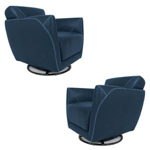 Kit 2 Poltronas Decorativas Valentina Sala de Estar Giratória Couro Azul Marinho Brilho G40 - Gran Belo