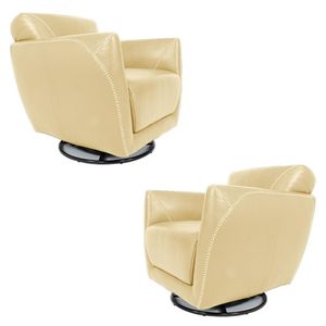 Kit 2 Poltronas Decorativas Valentina Sala de Estar Giratória Couro Creme G40 - Gran Belo
