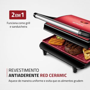 Press Grill Red Ceramic Mondial PG-01-RC