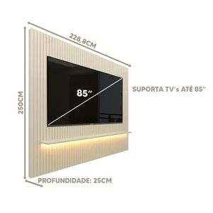 Painel Ripado Para Tv Até 85 Polegadas Com Led Off White Nobre Gelius