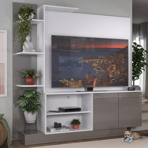 Estante com Painel TV 55" e 2 portas Denver Multimóveis Branco/ Lacca Fumê