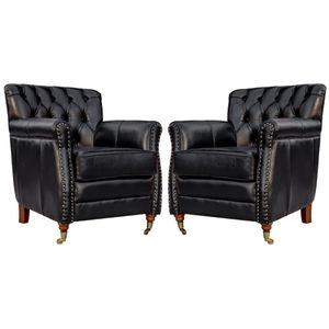 Kit 02 Poltronas Decorativas Sala de Estar Níger Pés Príncipe Couro Preto G58 - Gran Belo